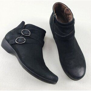 Dansko Faithe Ankle Boot Womens 7.5-8 EU 38 Black Suede Buckle Side Zip Bootie